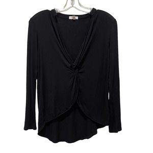 Silence + Noise Front Knot Long Sleeve Top Black Size Small